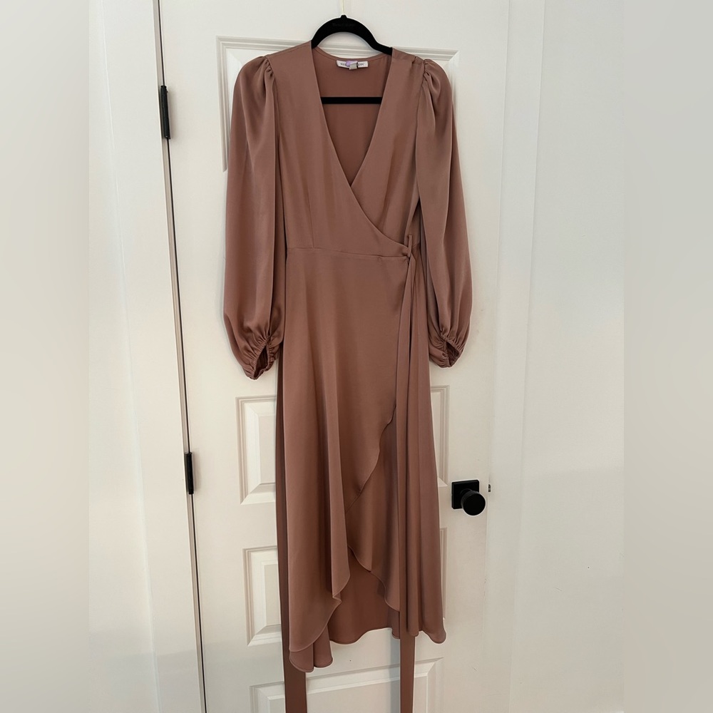 Shona Joy Sawyer Wrap MIDI Dress Sz 4 Cocoa